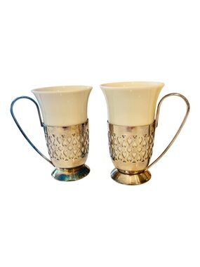 Set of 2 Gorham EPYC 178 Silverplate Footed Coffee Cups Milk Glass